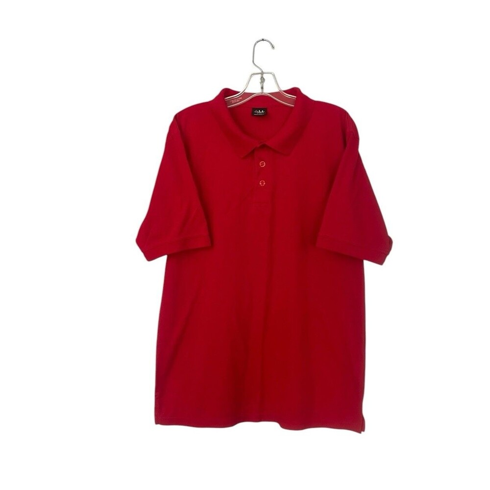ALL Polo Shirt Men's Size L Large Red Knit Button Collar Short Sleeve Shirt